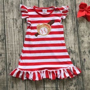 Boutique Baseball Red Striped Sleeveless Girls Dress